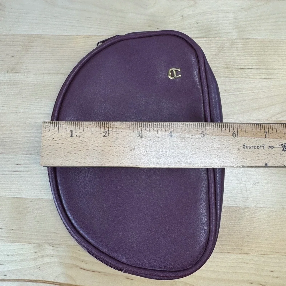 Etienne Aigner Burgundy Leather Half Moon Cosmetic Pouch Makeup Bag Gold Logo